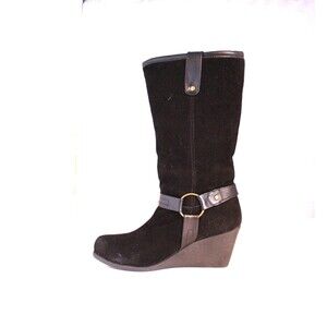 Bear Paws Snow Boots Black Suede with Sheepskin Lining Womens Size 10W